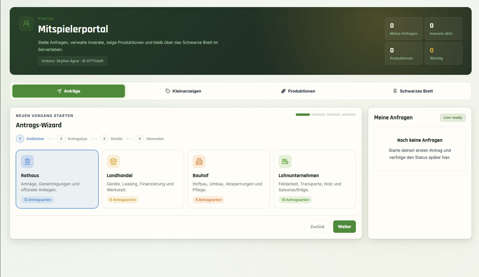 AgrarDesk Modul Mitspielerportal im Browser